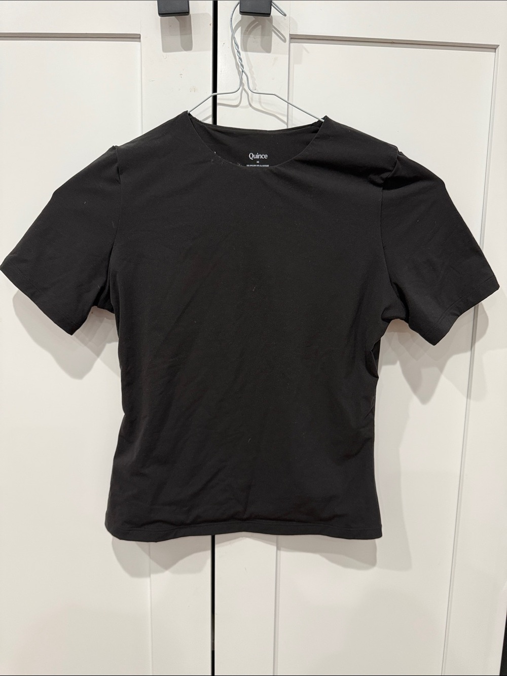 Quince Black Stretchy Short Sleeve Crewneck Top